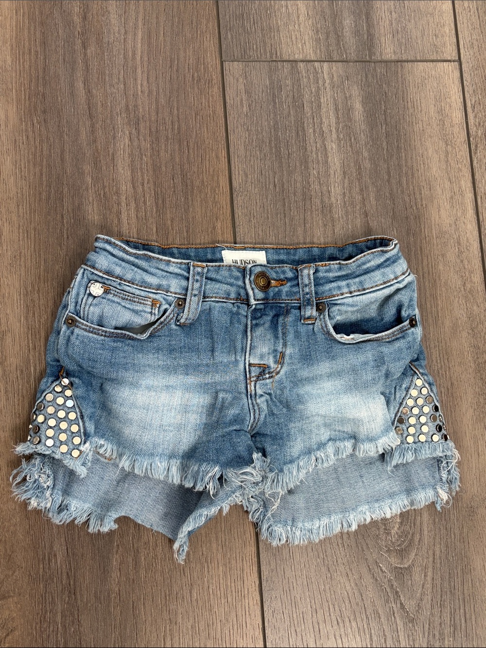 Hudson Jeans Light Blue Denim Shorts with Studded Side Panels